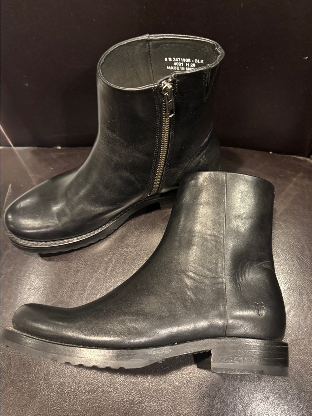 Frye Black Leather Side-Zip Ankle Booties